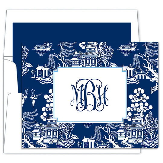 Navy Chinoiserie Folded Note Cards